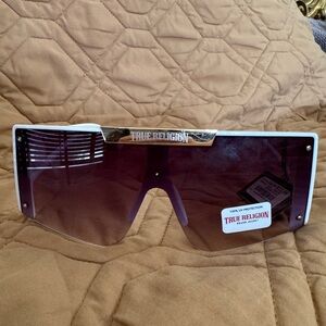 True Religion sunglasses oversized large shades gold monogram plaque